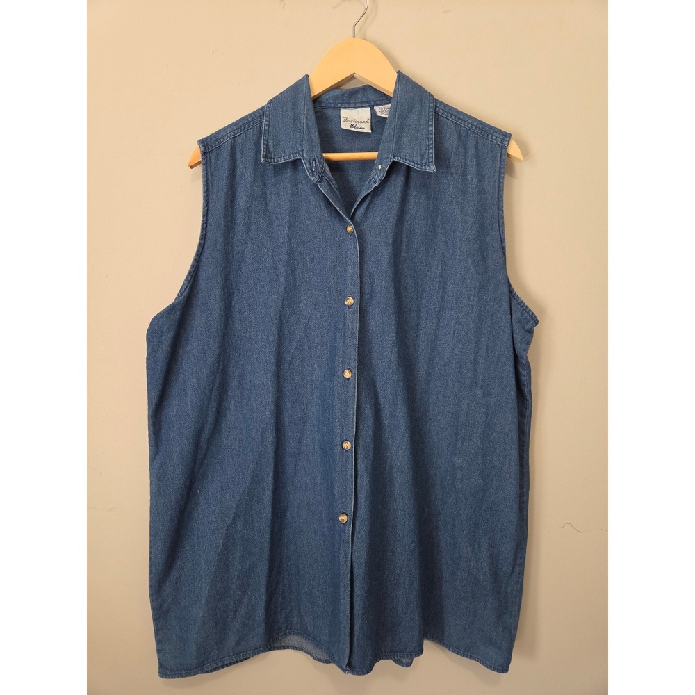 Backroad Blues Womens 20W Sleeveless Denim Shirt Medium Wash Cotton Button Down